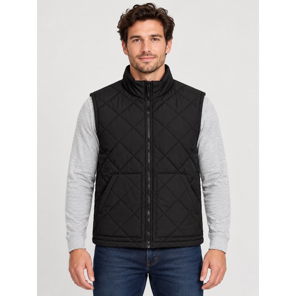32 Degrees Heat Mens Quilted Puffer Vest Black Full Zip Mock Neck Size Medium